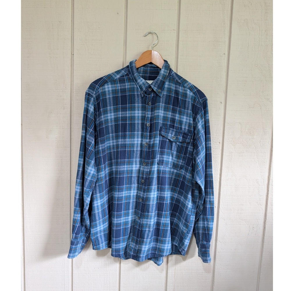 Lee Valley Ireland Mens XL Blue Plaid Flannel Shirt Cotton Button Down Tartan